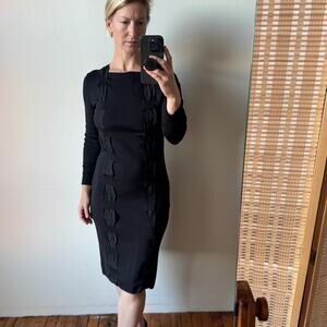 Vintage AKRIS for Bergdorf Goodman Silk Knit Knee Length Ribbon Dress